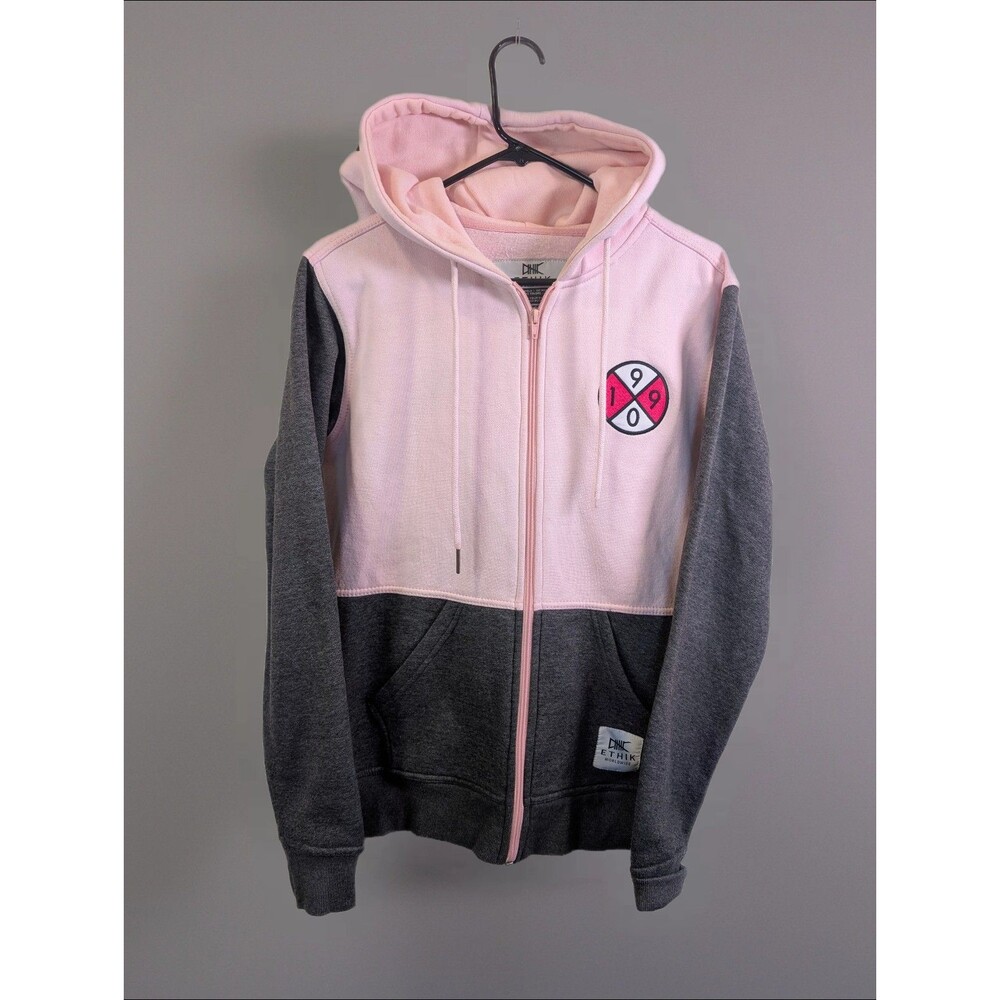 Men's Ethik Clothing Fleece Full Zip Hoodie Sweater Pink Gray Small Streetwear